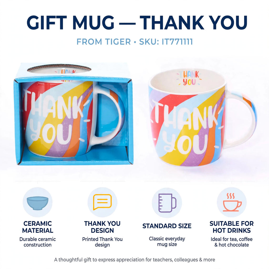 features of the ceramic Thank You mug