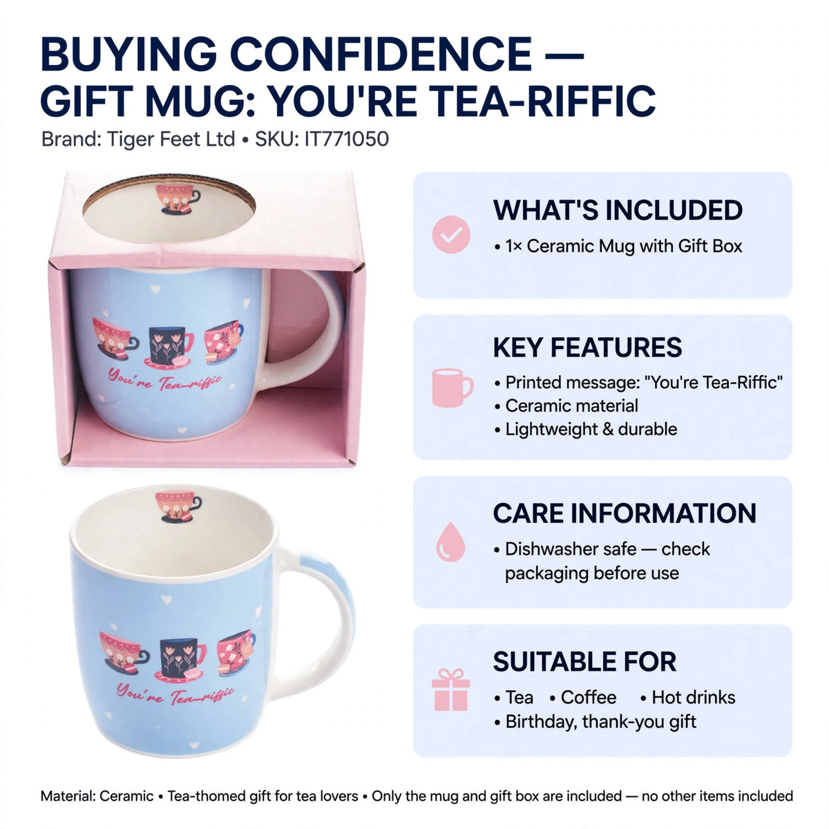 Single ceramic mug suitable for tea and hot drinks