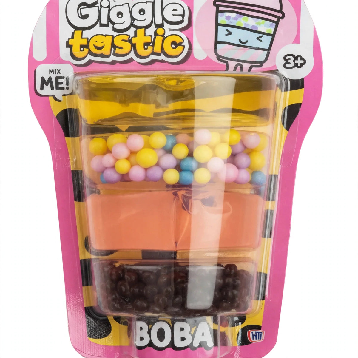 Close-up view of the Giggletastic Boba-Themed Slime Stack Toy highlighting pastel multicolour layers