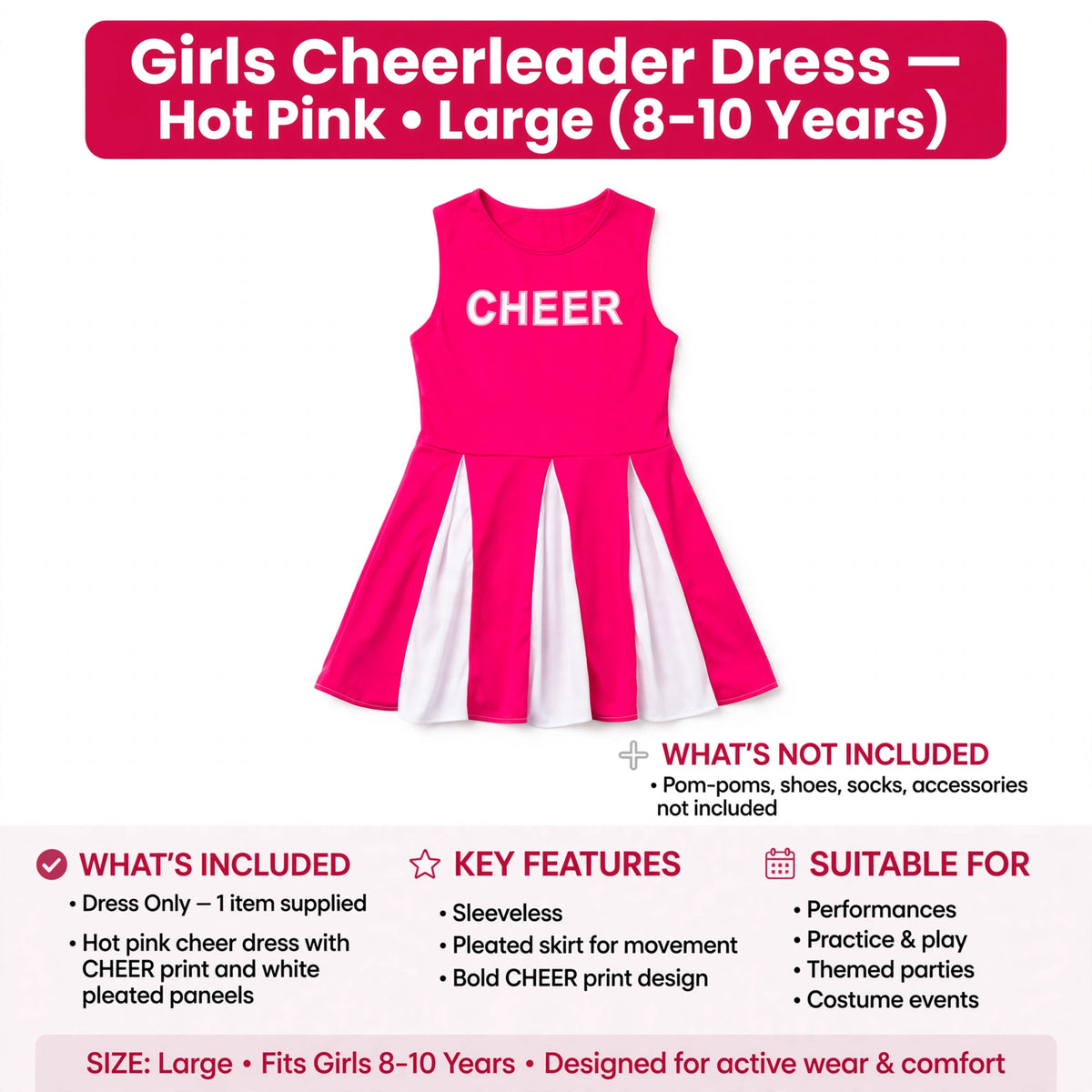 Product information for hot pink cheerleader dress