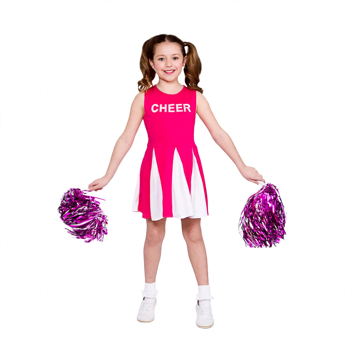 Bold hot pink cheerleader dress designed for girls aged 11-13 years