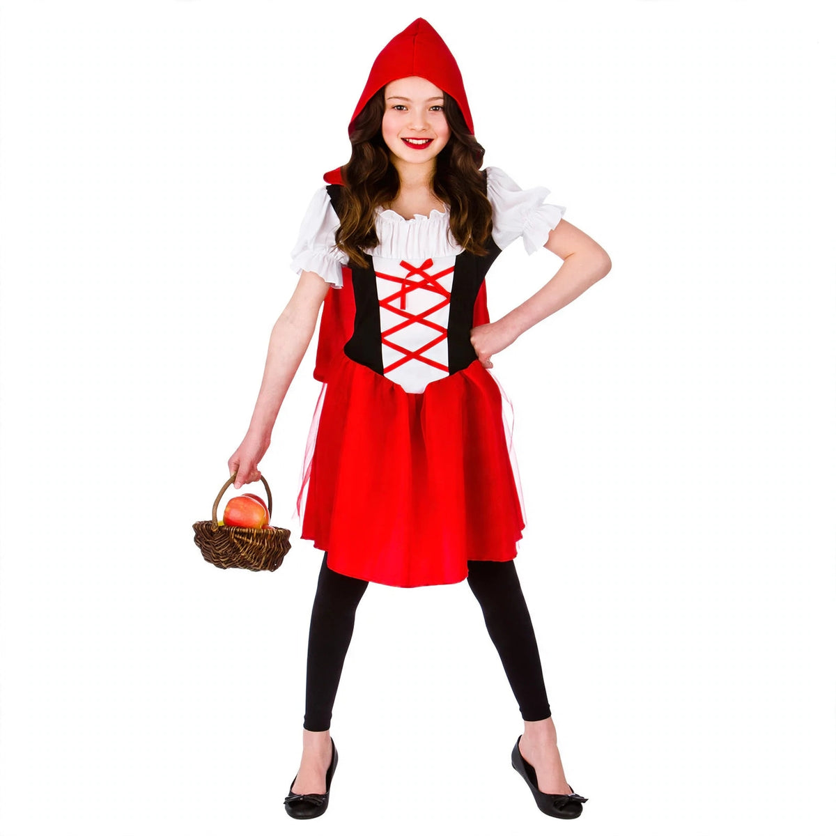 Girls Little Red Riding Hood Costume with red cape and gingham-detail dress