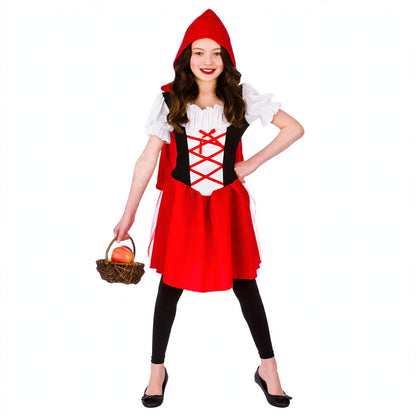 Girls Little Red Riding Hood Costume with red cape and gingham-detail dress