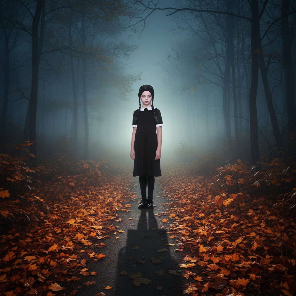 Girls Wednesday Addams Costume + Black Plaited Wig