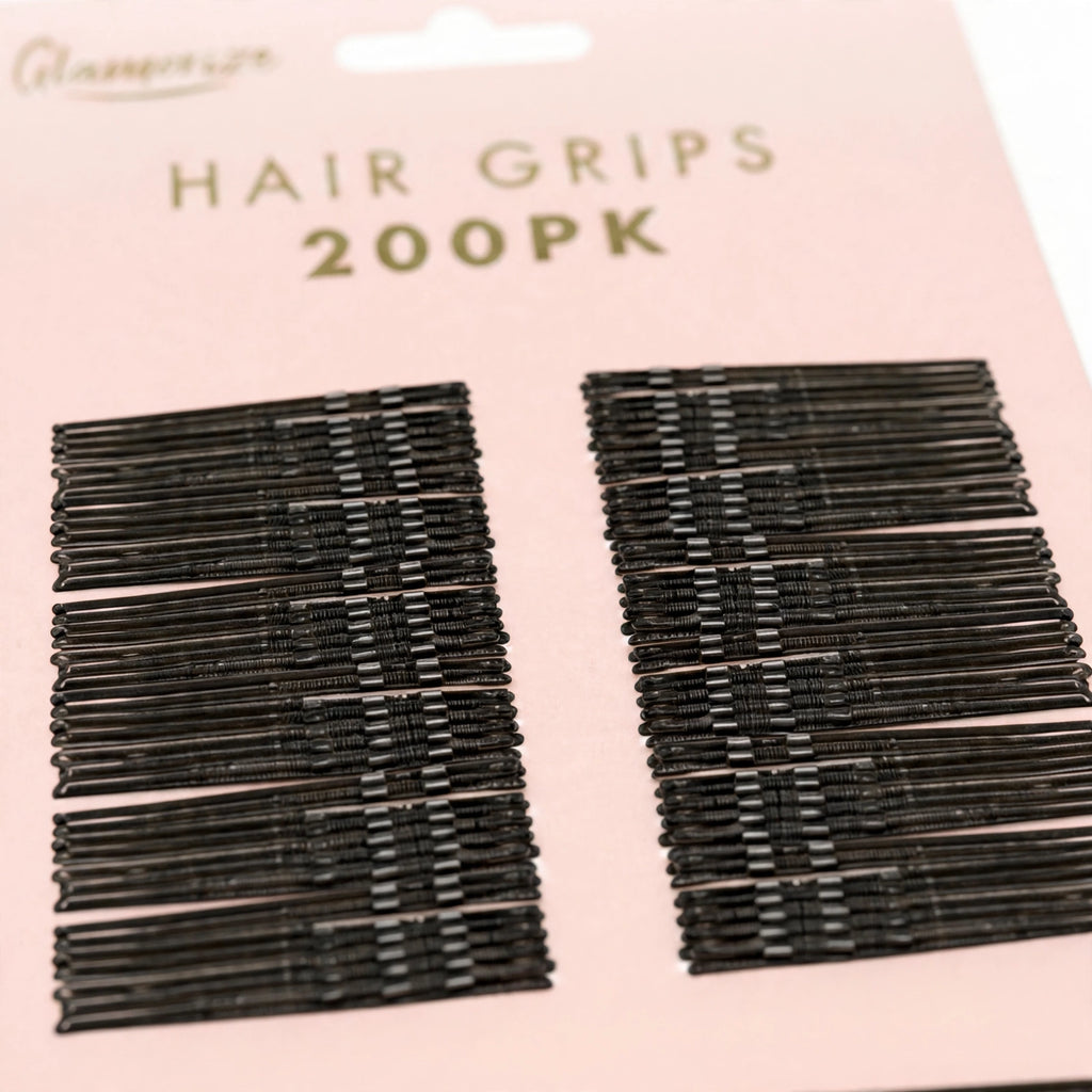 Close-up view of Glamorize Secure Hold Black Hair Grips highlighting slim and discreet design