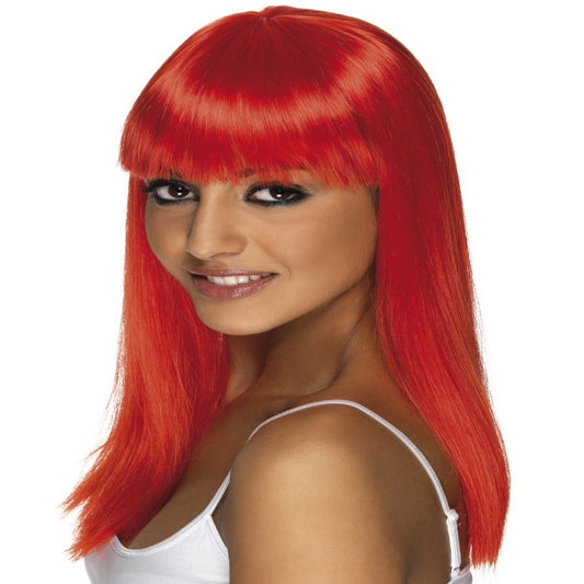 Women's Long Red Straight Wig With Fringe