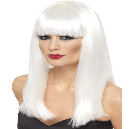 Women's Long White Straight Wig With Fringe