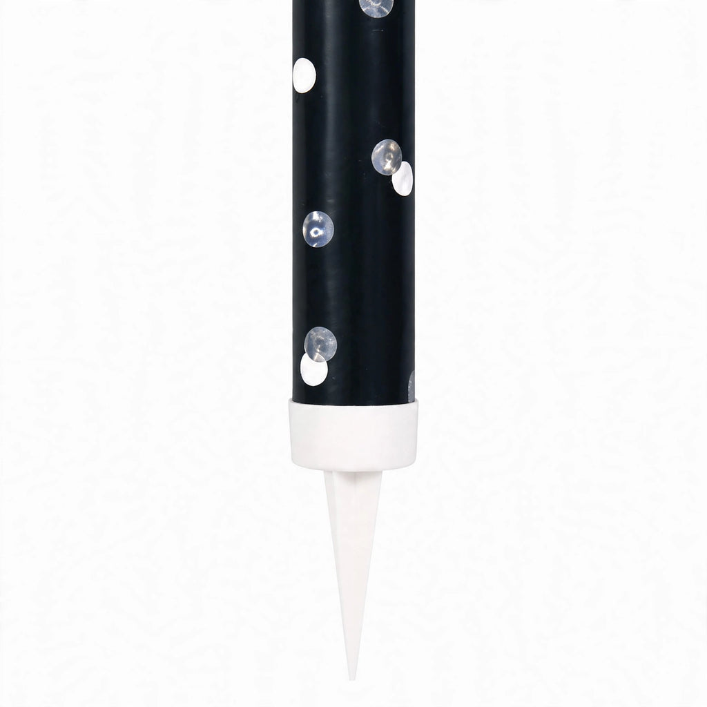 Close-up of Black Glitz Ice Fountain Cake Decoration showing silver dots and pointed spike