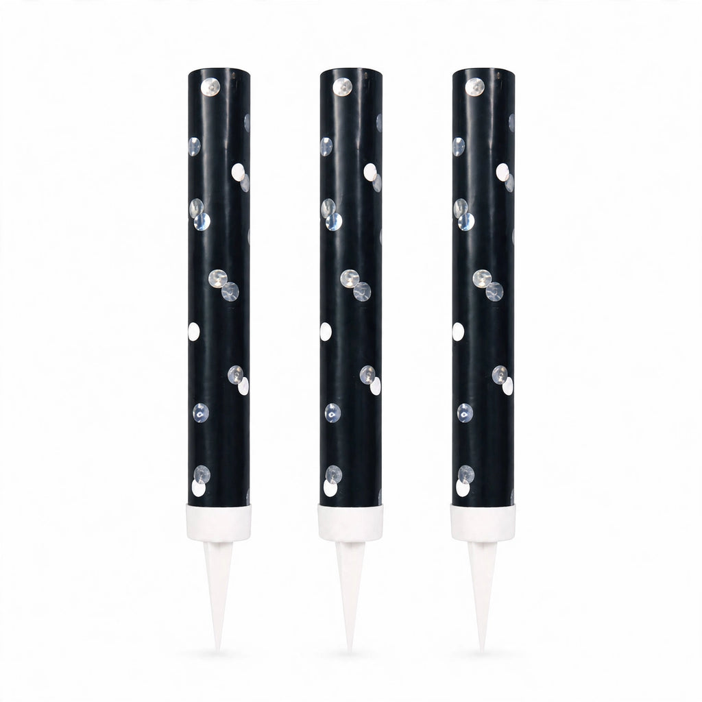 Black Glitz Ice Fountain Cake Decorations pack of three with silver dots