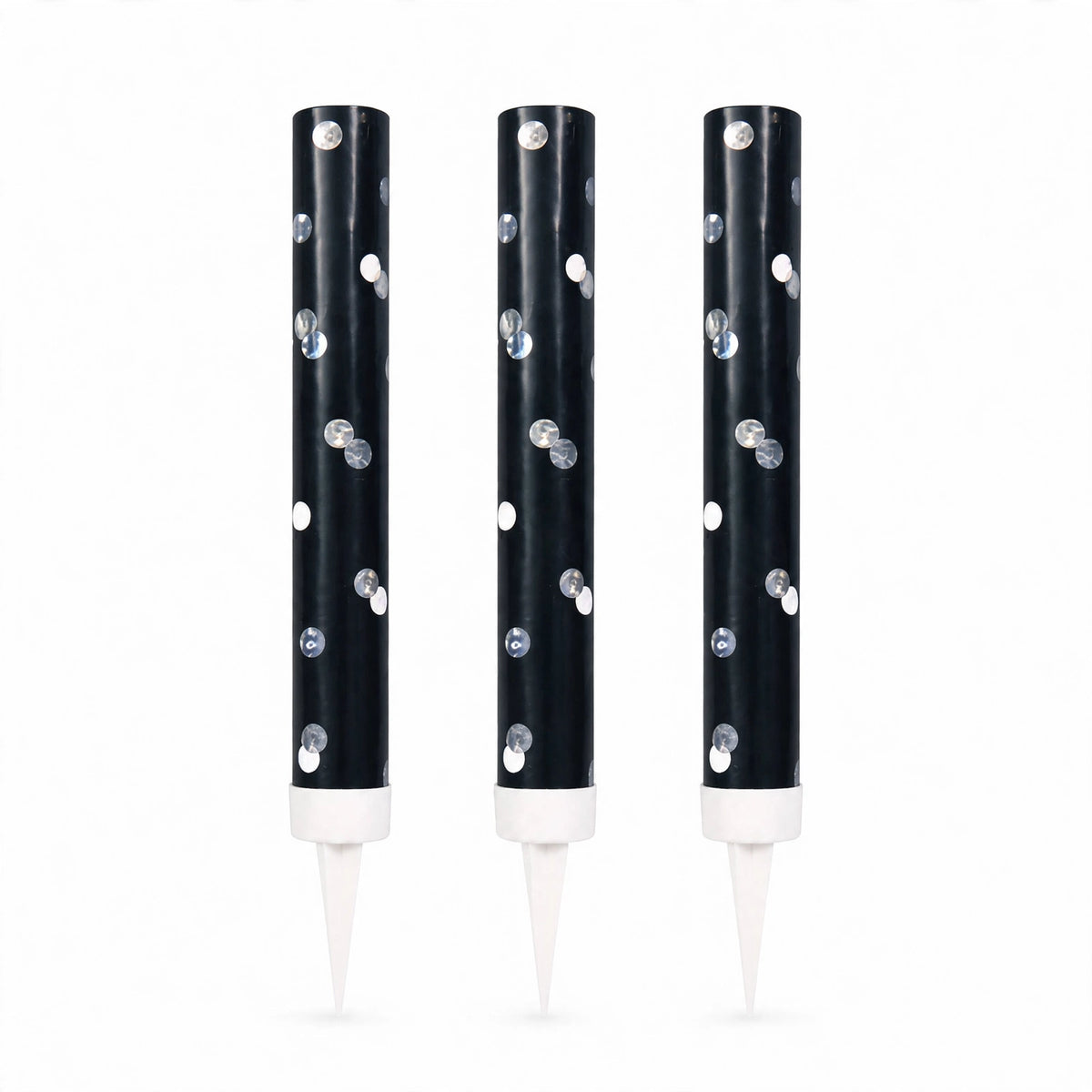 Black Glitz Ice Fountain Cake Decorations pack of three with silver dots