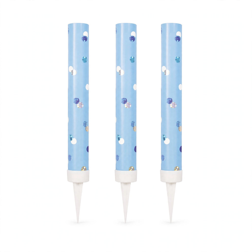 Blue Glitz Ice Fountain Cake Decorations pack of three with reflective dot design and pointed spikes
