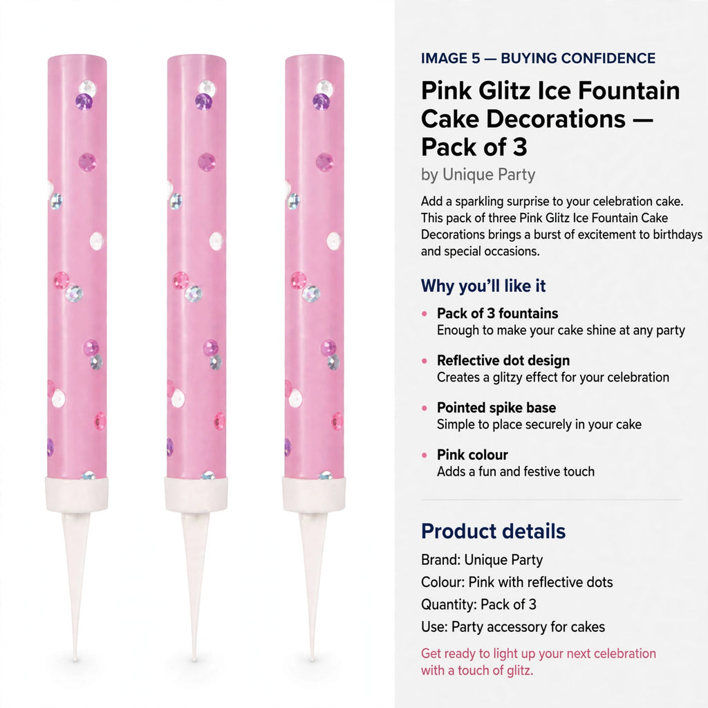 Pack of three fountains designed to add sparkle and easy placement on cakes