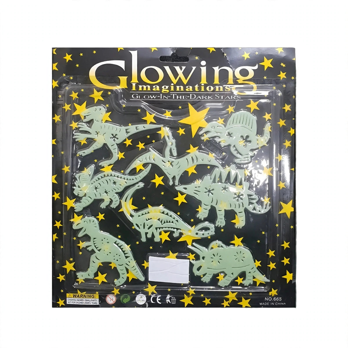Glow In The Dark Stick On Dinosaurs showing various dinosaur shapes