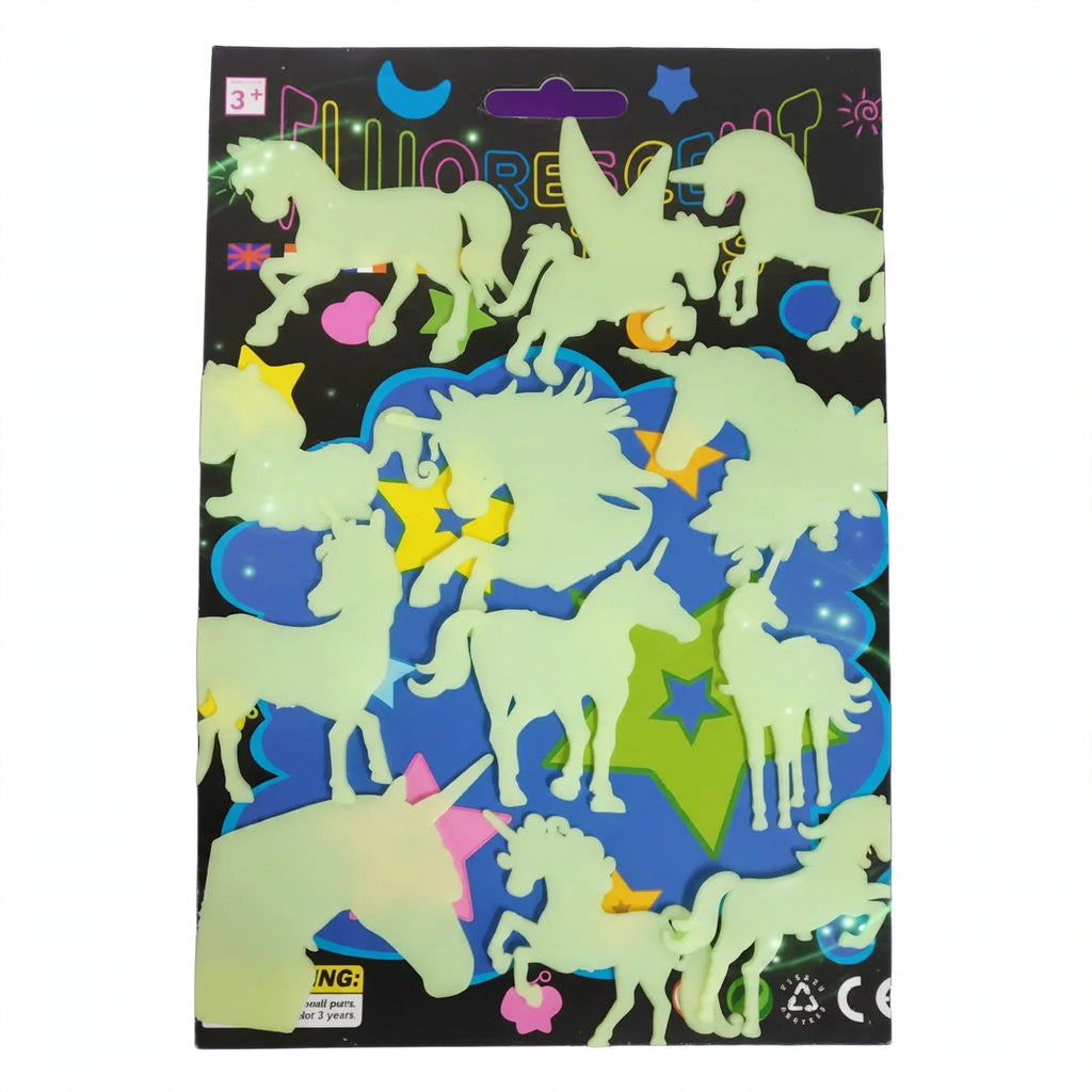 Glow In The Dark Stick On Unicorns with multiple unicorn shapes and sizes