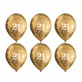 Six gold 21st birthday latex balloons with white number 21 print