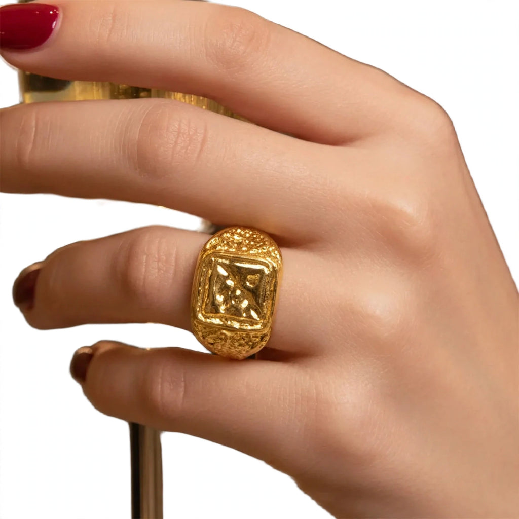 close-up view of Henbrandt Gold Bling Ring with gold finish