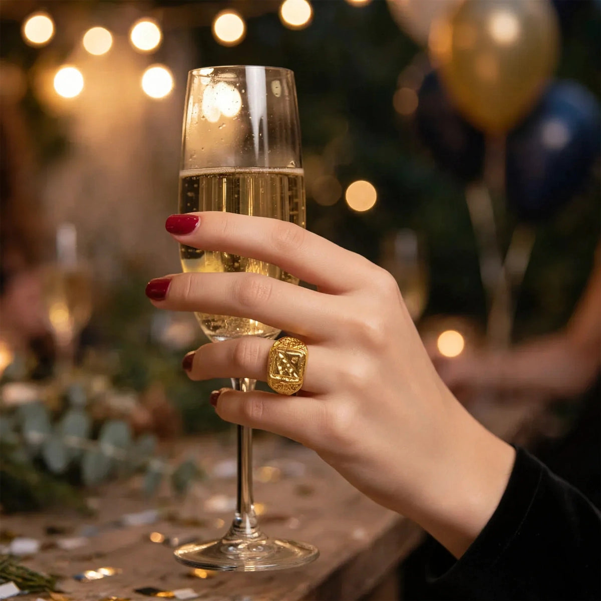 Henbrandt Gold Bling Ring worn as a party accessory