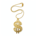 Gold dollar medallion necklace with 11cm dollar sign pendant on braided rope-style chain