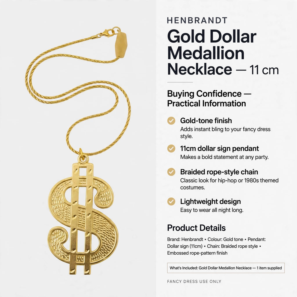 Gold dollar medallion necklace designed for fancy dress with lightweight construction