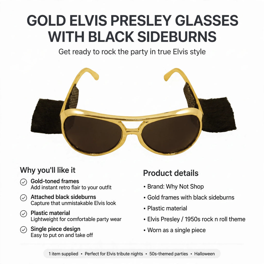 Gold frames with black sideburns made from plastic worn as a single piece