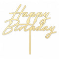 Gold Happy Birthday Cake Topper with glitter finish and decorative script