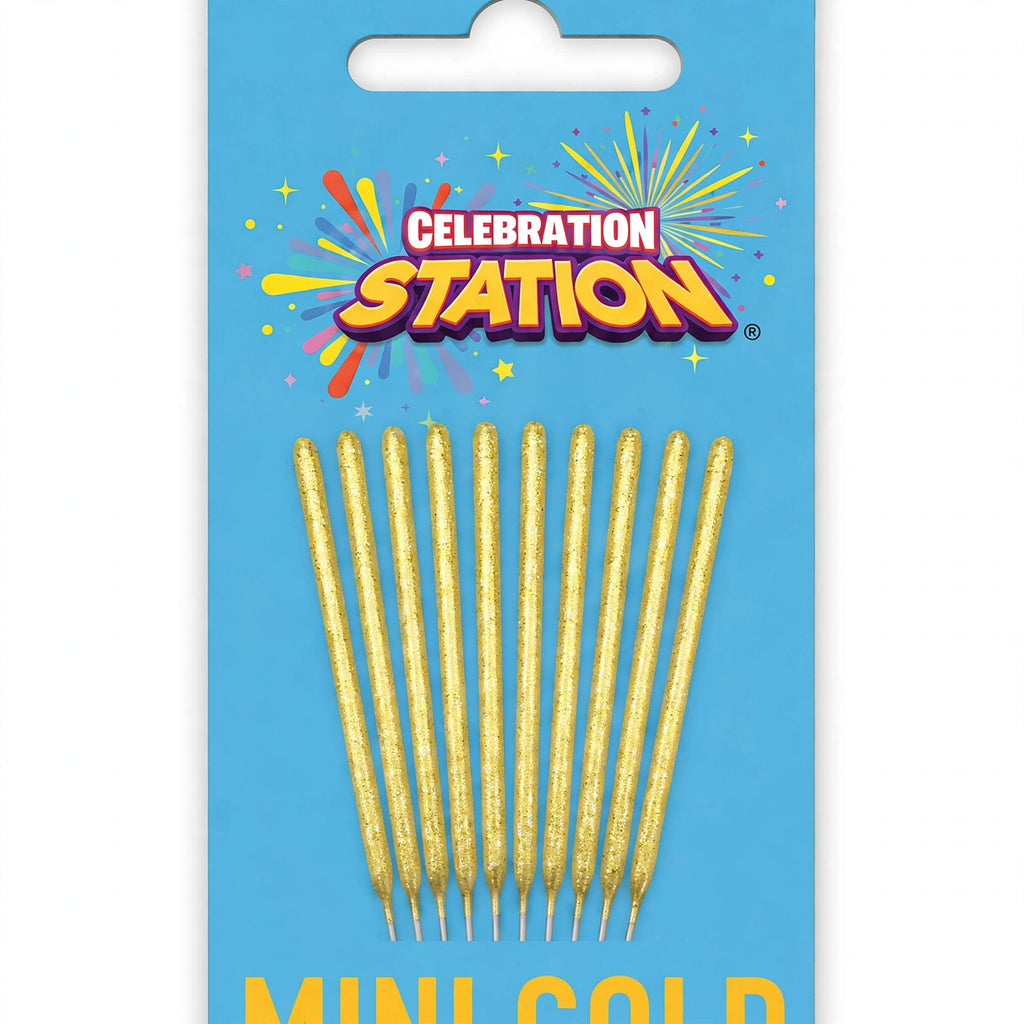 Close-up view of a gold mini sparkler showing its 4.5-inch length