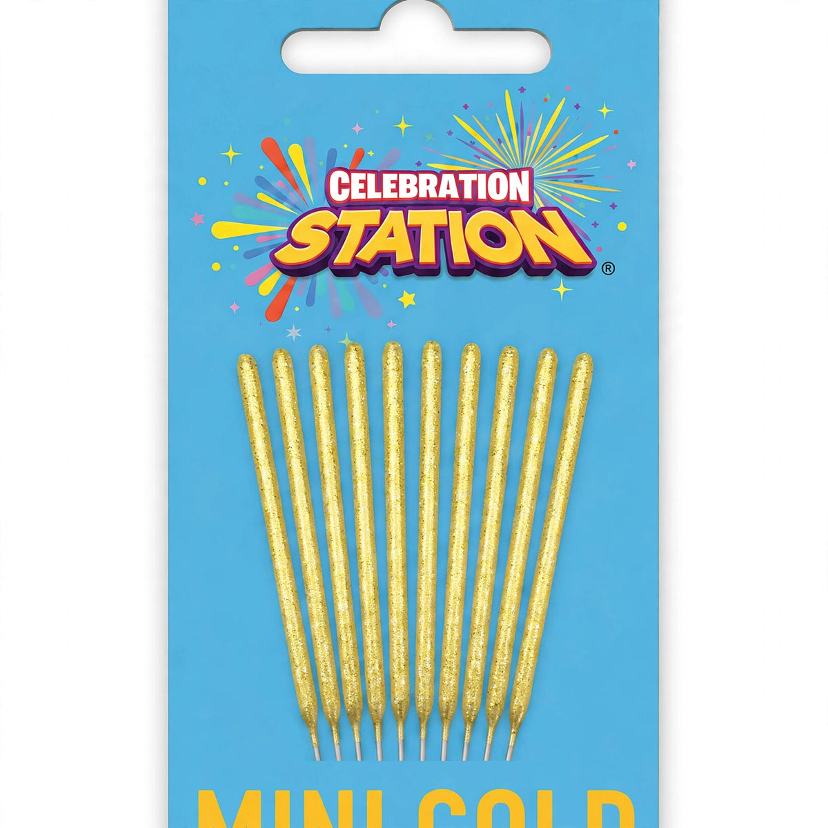 Close-up view of a gold mini sparkler showing its 4.5-inch length