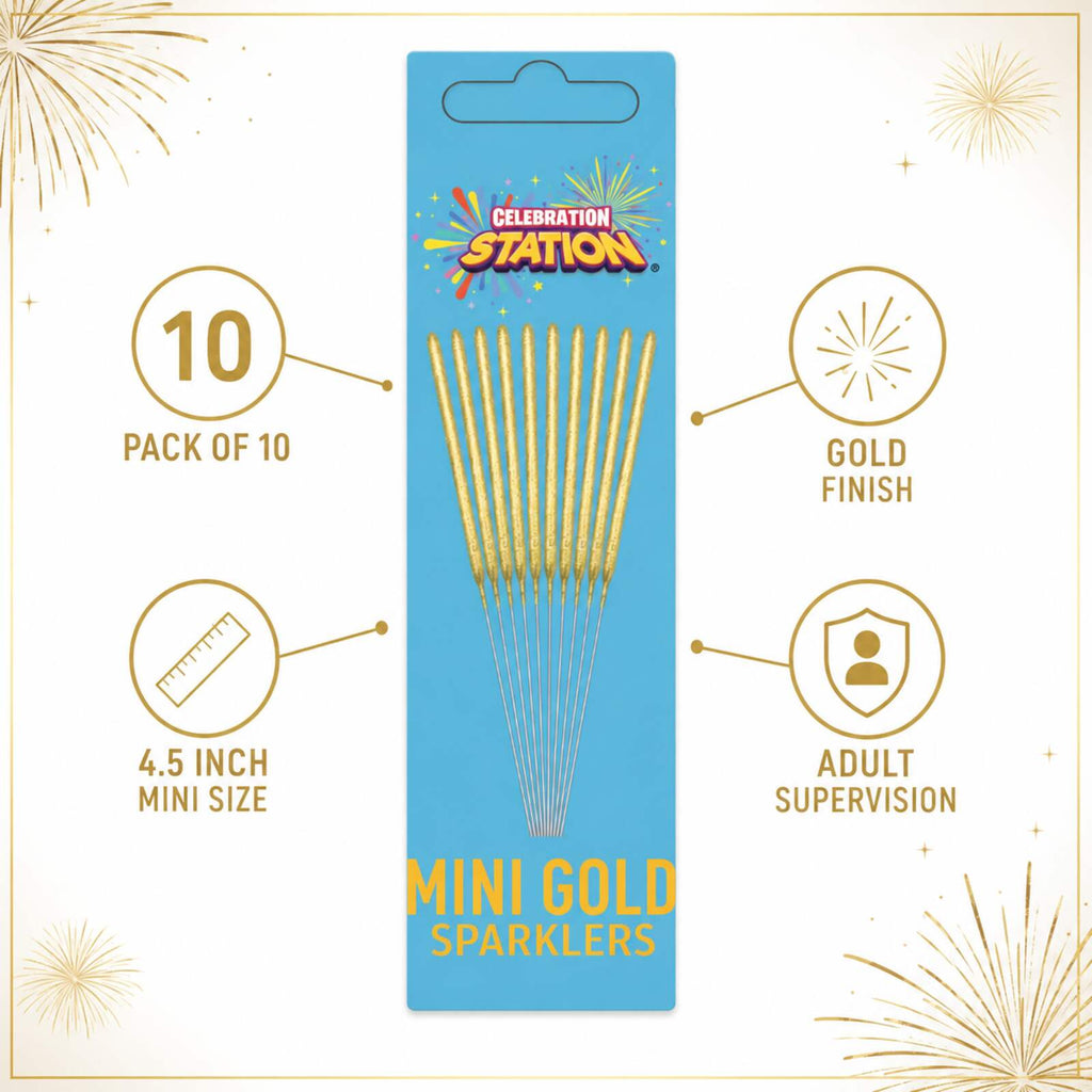 Gold mini sparklers ten pack feature infographic
