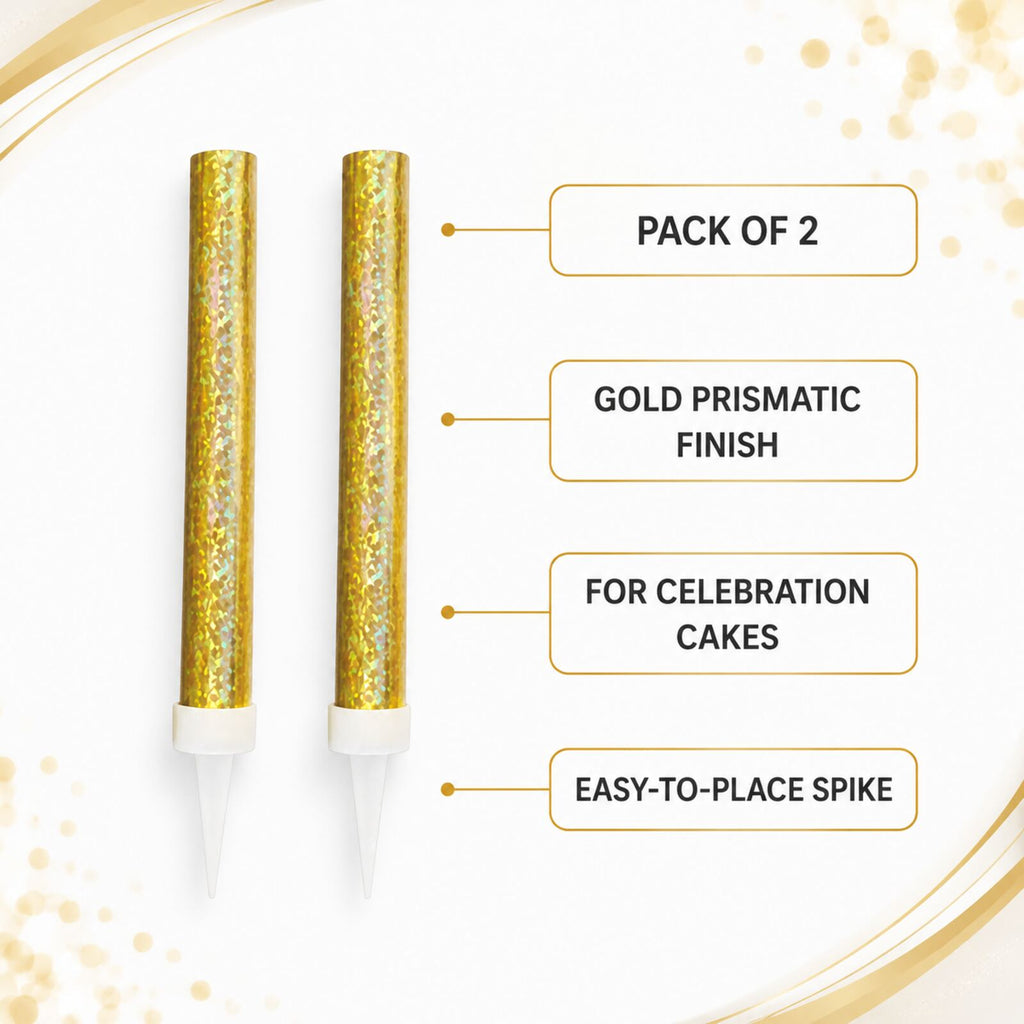 Gold prismatic ice cake decorations pack of two with key product features