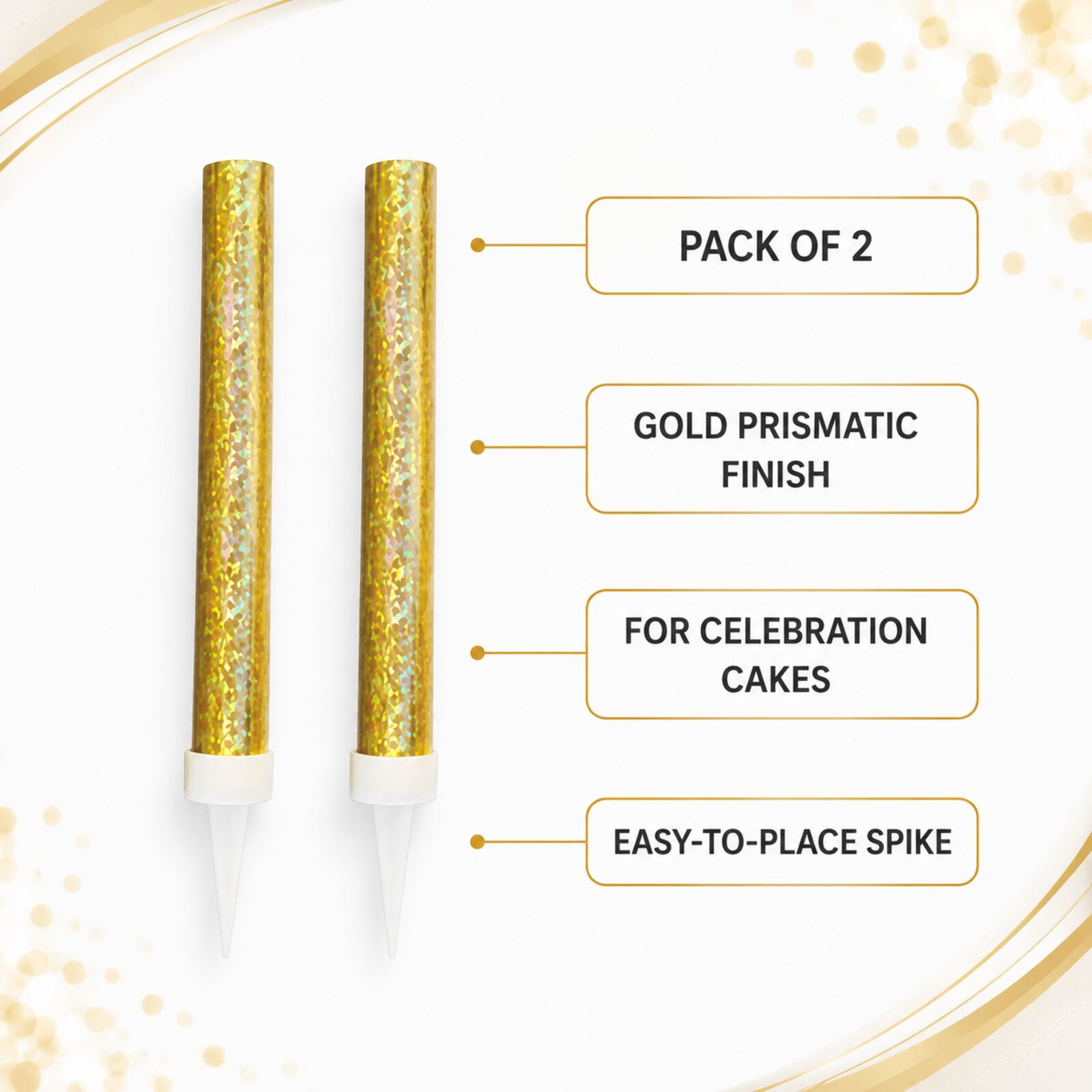 Gold prismatic ice cake decorations pack of two with key product features