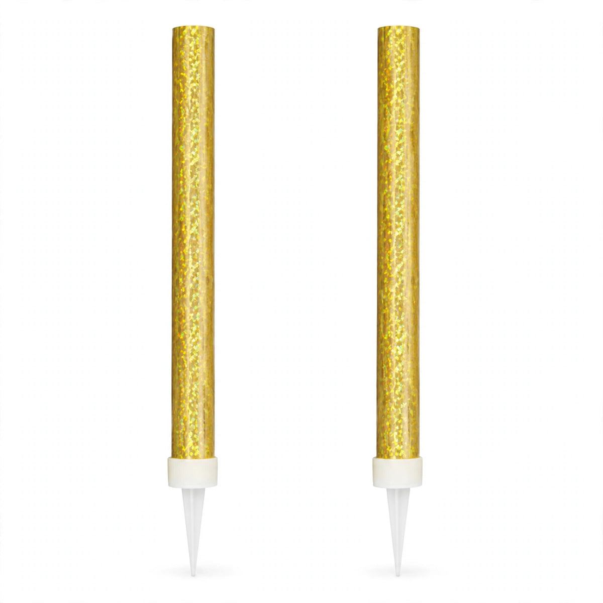 Gold prismatic ice fountain cake decorations pack of 2 with slim foil-wrapped design and pointed spikes