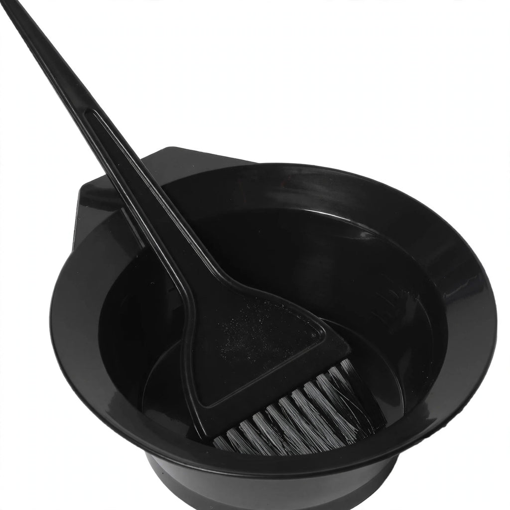 Close-up view of angled tinting brush and deep mixing bowl from Hair Dye Colouring Brush And Bowl Set