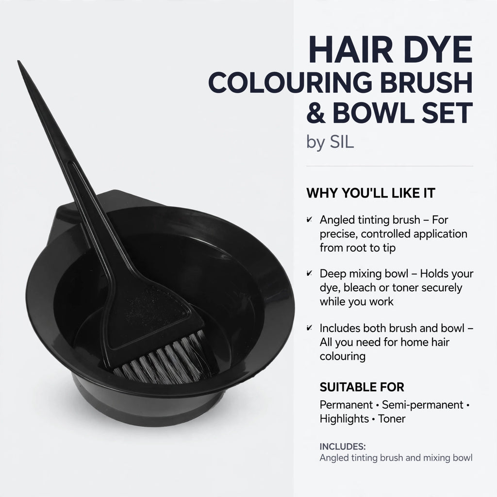 Hair Dye Colouring Brush And Bowl Set suitable for permanent, semi-permanent, highlights, and toner
