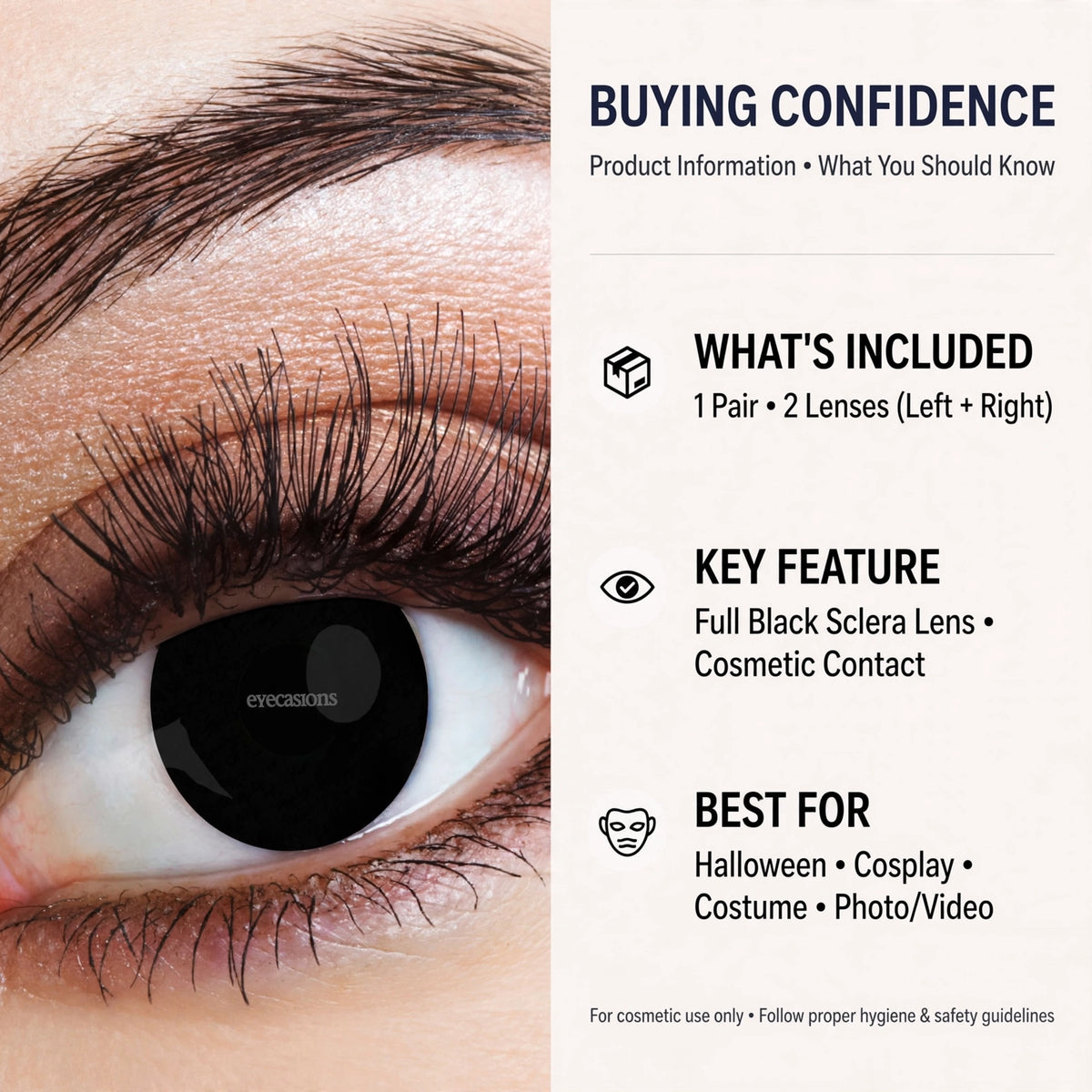 Information image about Eyecasions Black-Out Halloween Contact Lenses instructions and use