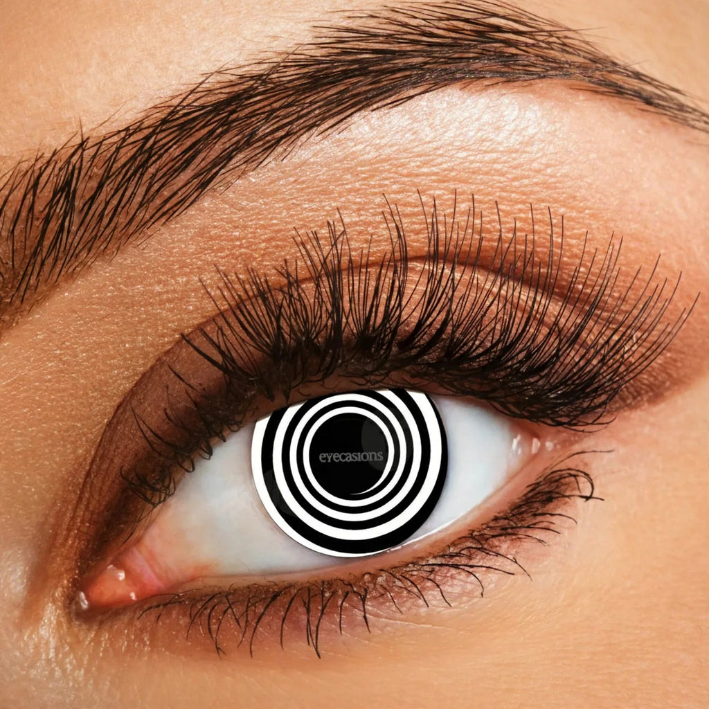 Close-up view of Halloween Contact Lenses One Day Use Black Spiral One Pair showing spiral design