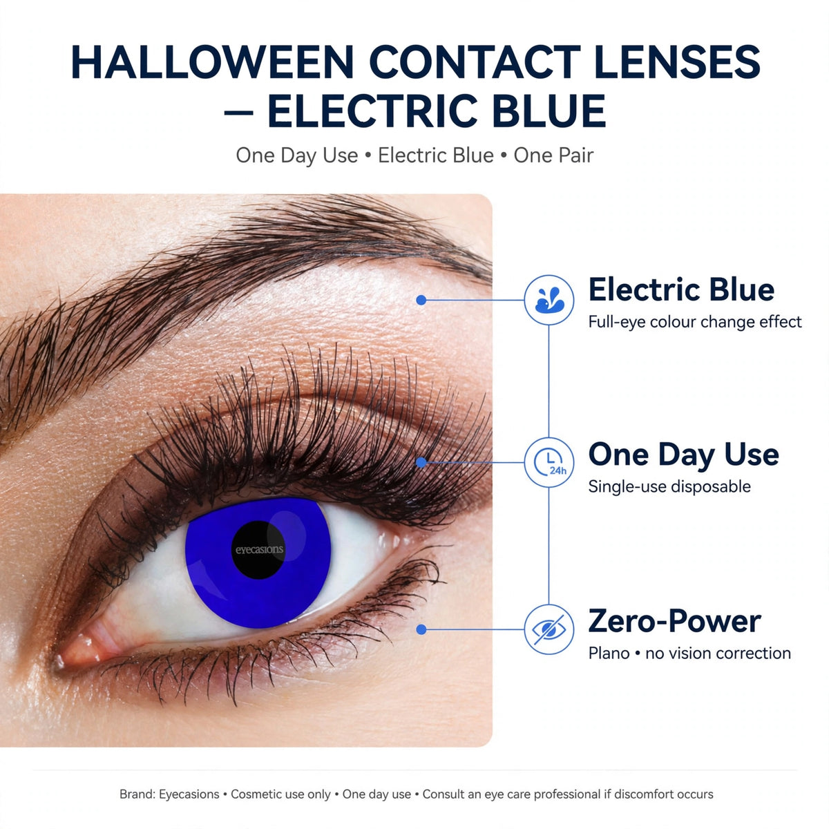 Electric blue contact lenses showcasing features and design