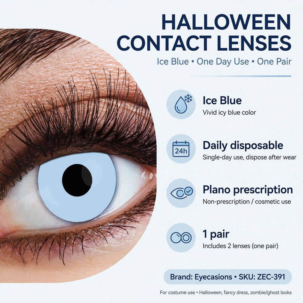 Features of Eyecasions Ice Blue daily disposable contact lenses
