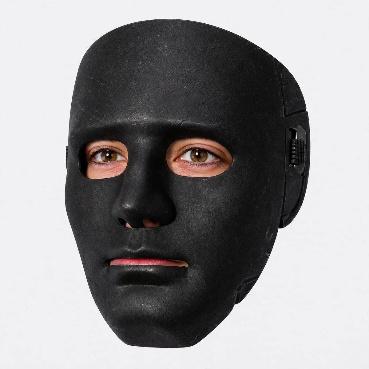 Detail view of the Black Robot Halloween Mask