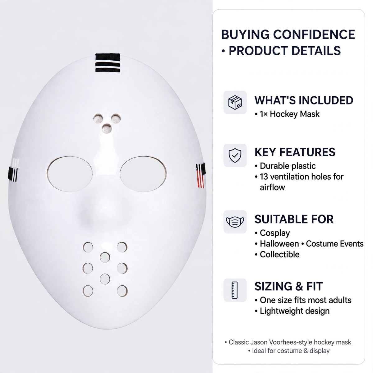 Jason Voorhees hockey mask perfect for Halloween costumes