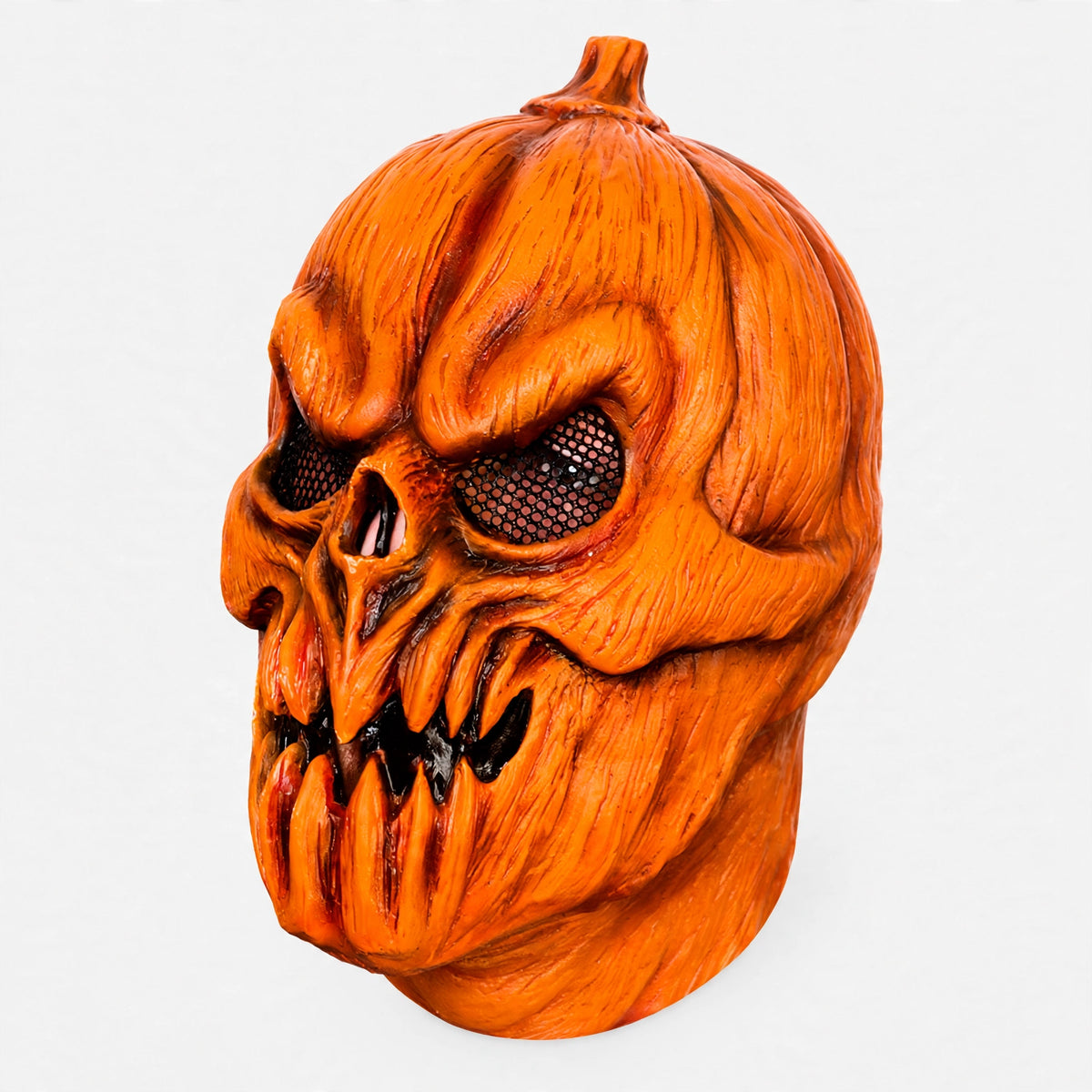Detail view of Killer Pumpkin Latex Mask showcasing its intricate design