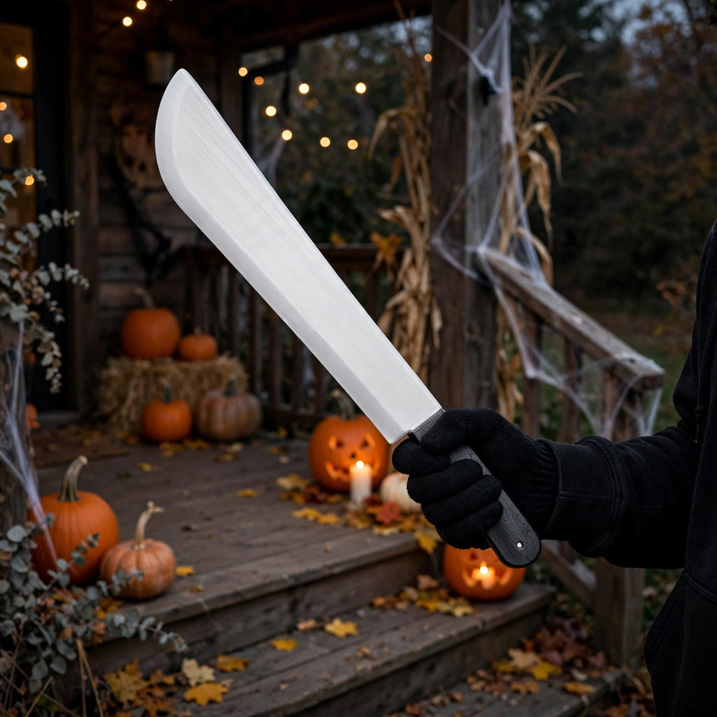 Halloween machete displayed as part of a Halloween outfit or themed display