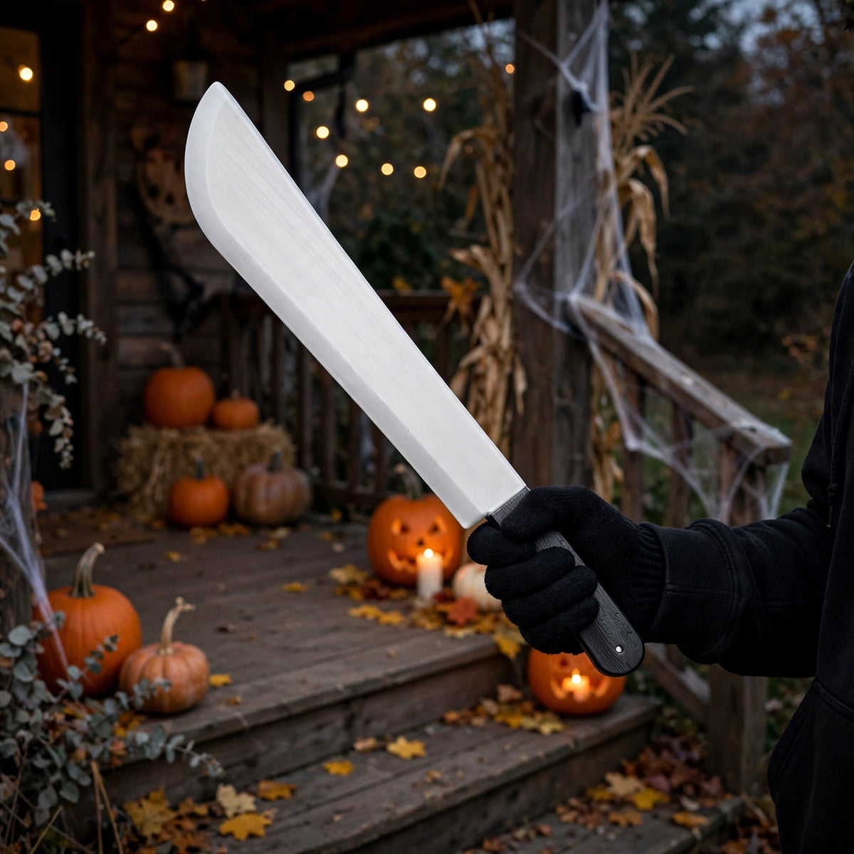 Halloween machete displayed as part of a Halloween outfit or themed display