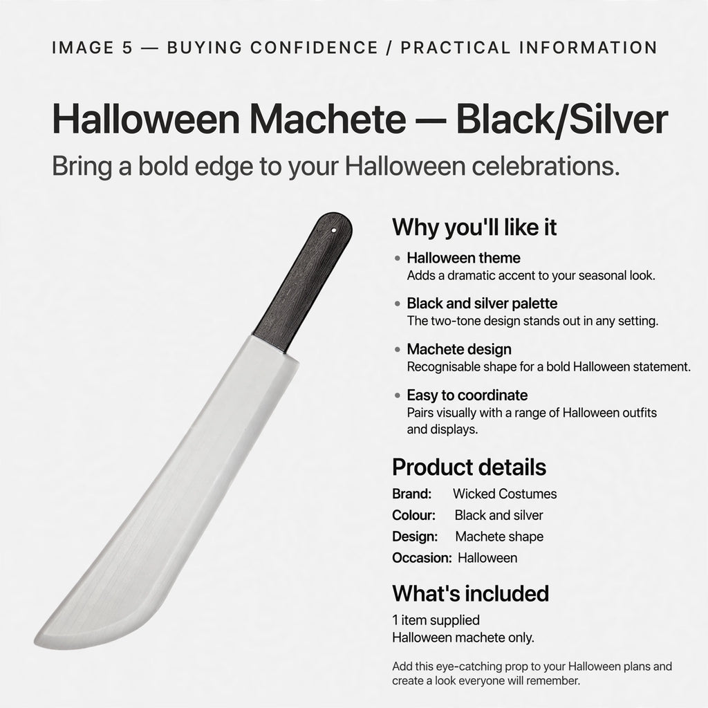 Halloween machete designed for Halloween events with black and silver colours