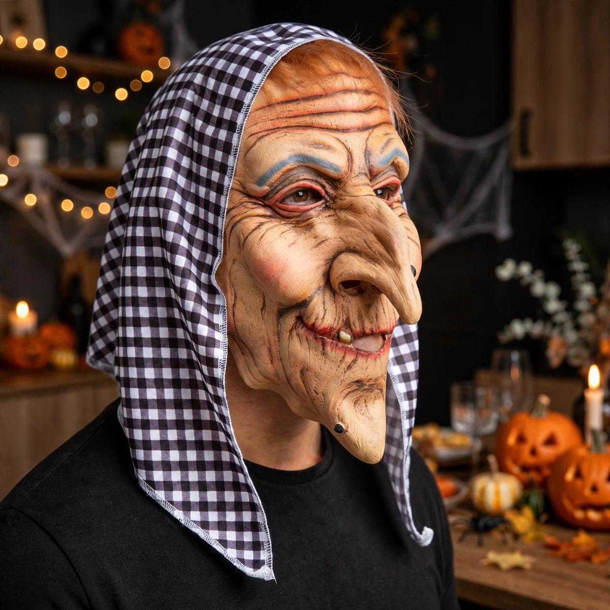 Wicked Costumes Adults Halloween Old Hag Latex Mask displayed at a Halloween gathering