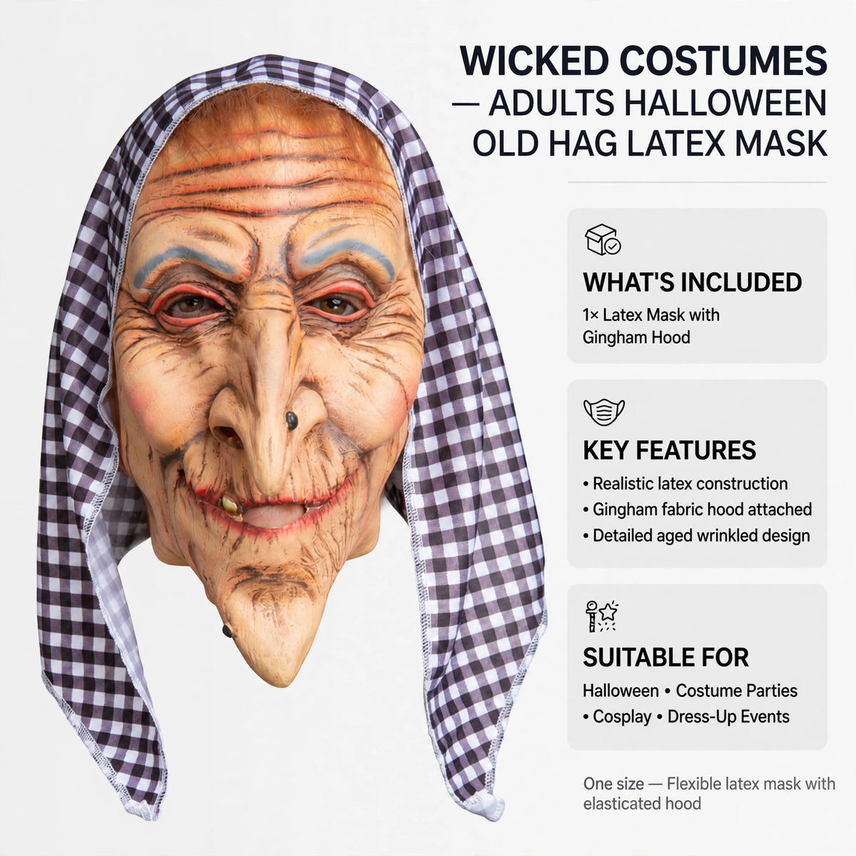 Wicked Costumes Adults Halloween Old Hag Latex Mask for dressing up or scaring friends