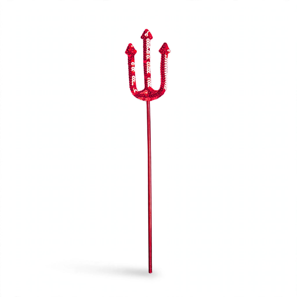Halloween Red Sequin Devil Handheld Trident with red sequins and classic trident shape