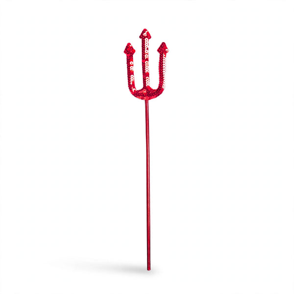 Halloween Red Sequin Devil Handheld Trident with red sequins and classic trident shape