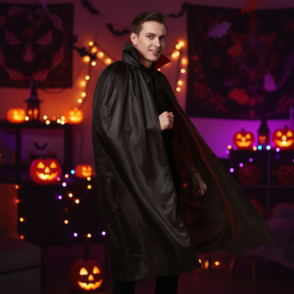 Halloween Black Cape With Red Collar For Adults | Merthyr Tydfil | Why Not Shop Online