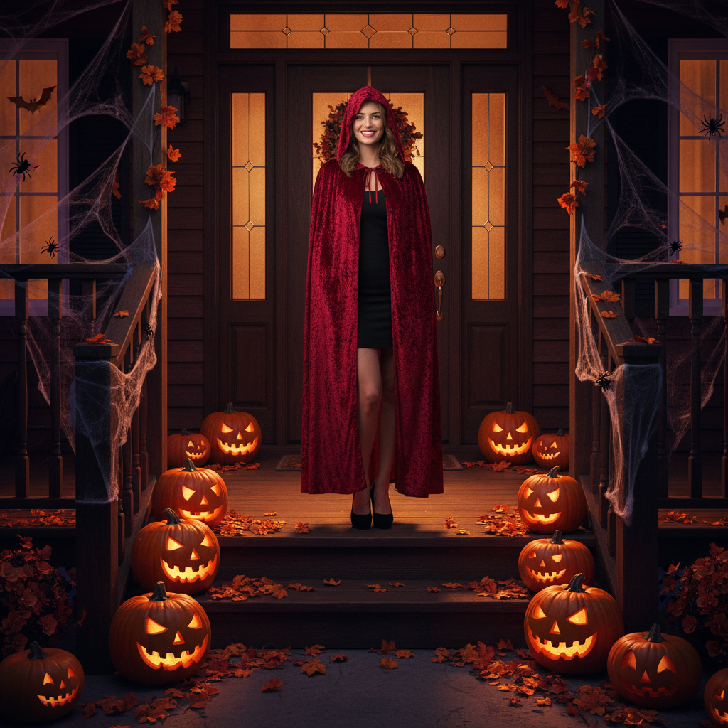 Halloween Deluxe Dark Red Velvet Hooded Cloak For Adults 140cm | Merthyr Tydfil | Why Not Shop Online