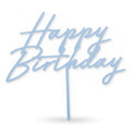 Happy Birthday Misty Blue Acrylic Cake Topper with script-style lettering